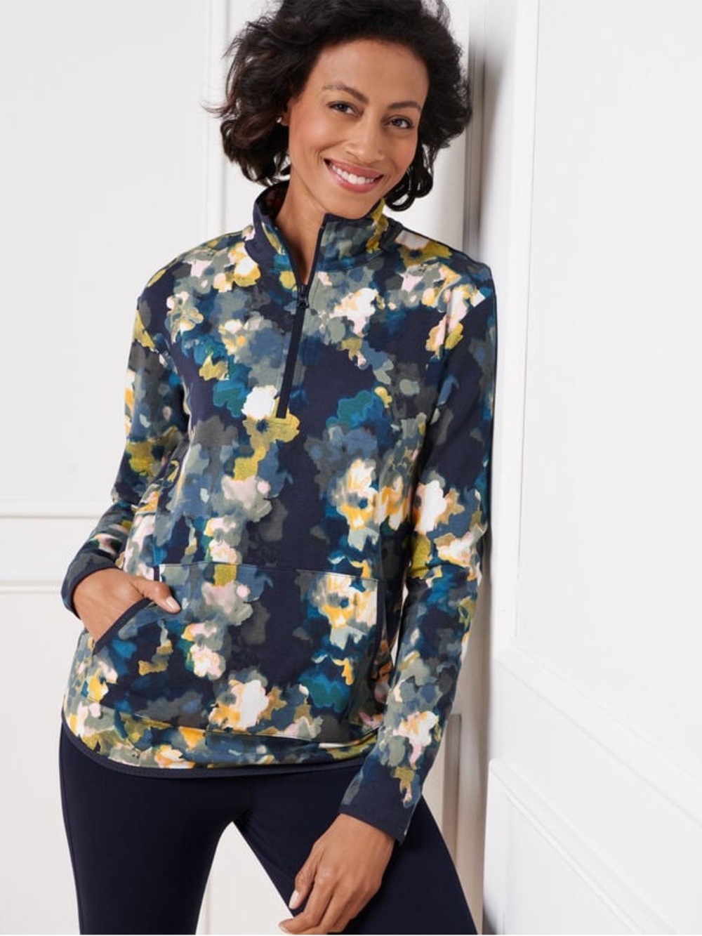 NWT Talbots Half Zip Pullover in Blurred Floral Size SP/ Small Petite